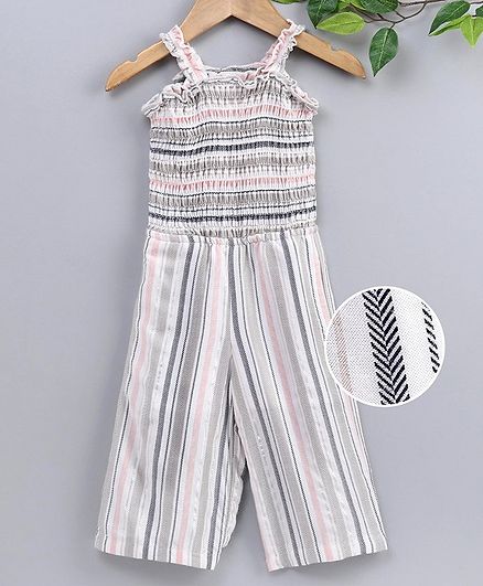 grey and white striped jumpsuit