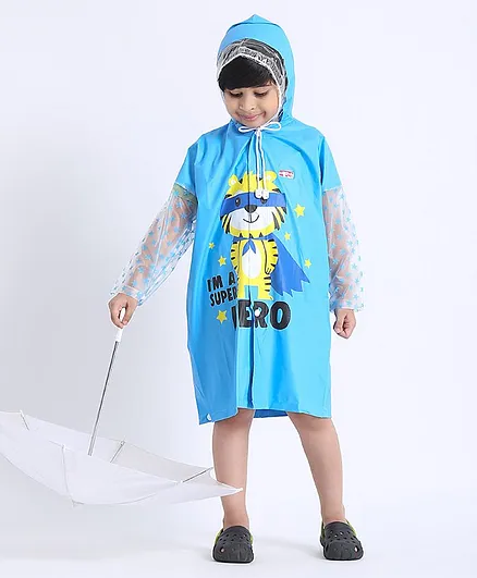 Babyhug Full Sleeves Raincoat Animal Print - Blue