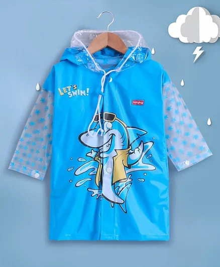 Babyhug Full Sleeves Hooded Raincoat With School Bag Provision  - Blue