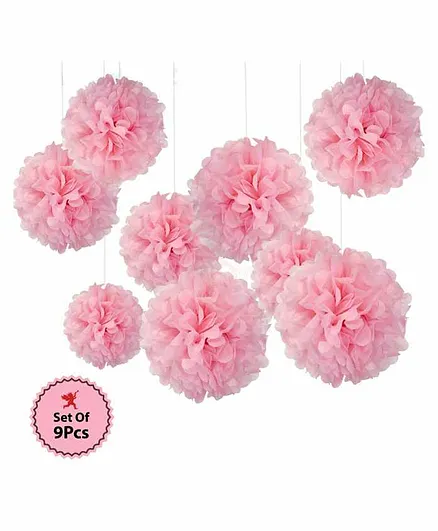 Party Propz Pom Poms Pink - Pack of 9