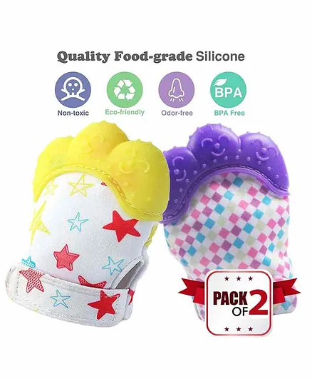 Ole Baby Silicone Mitten Teether Pack of 2 - Light Yellow Purple