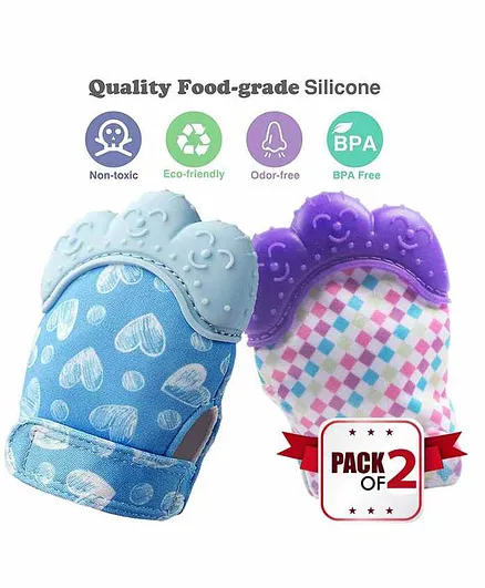 Ole Baby Silicone Mitten Teether Pack of 2 - Blue Purple