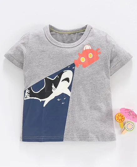 Kookie Kids Half Sleeves Tee Shark Print - Grey