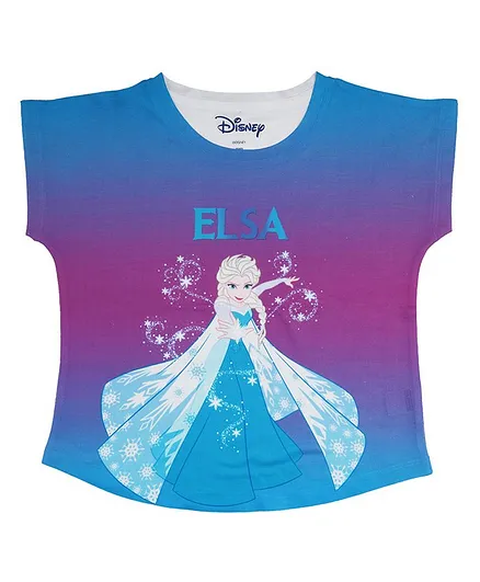 Disney By Crossroads Cap Sleeves Elsa Print Top - Blue
