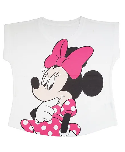 Disney By Crossroads Short Sleeves Minnie Character Print Top - White
