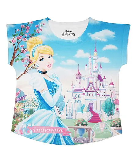 Disney By Crossroads Short Sleeves Cinderella Princess Printed Top - Blue