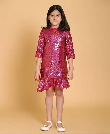 Piccolo Sequined Frilled Party Dress - Pink