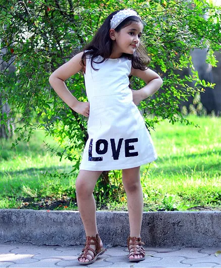 Piccolo Sleeveless Love Sequined Dress - Off White