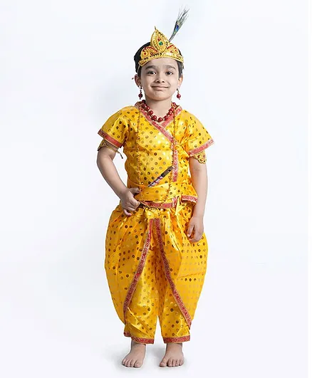 Buy BookMyCostume Half Sleeves Polka Dot Print Shri Krishna Fancy Dress  Costume - Yellow for Both (5-6 Years) Online in India, Shop at   - 3433642