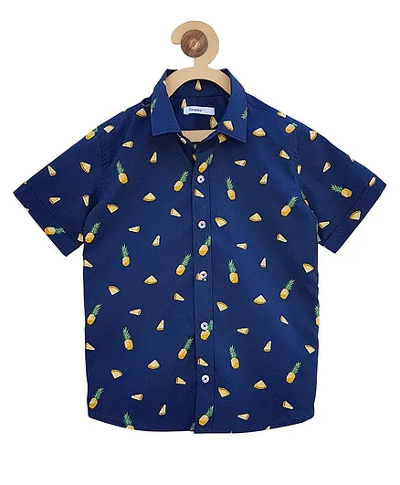 Campana Pineapple Print Half Sleeve Shirt - Navy Blue