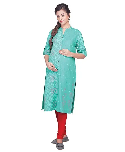 Kriti Half Sleeves Maternity Ethnic Wear Kurta Floral Print  - Green