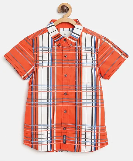 Cherry Crumble by Nitt Hyman Half Sleeves Checkered Shirt - Orange