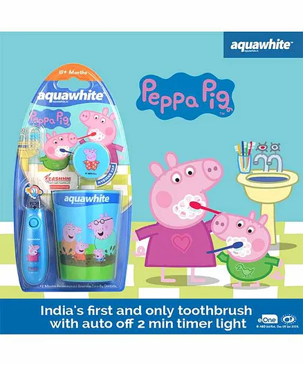 aquawhite Flash Toothbrush & Cap with Rinsing Cup Peppa Pig Print - Blue  Online in India, Buy at Best Price from  - 3440195