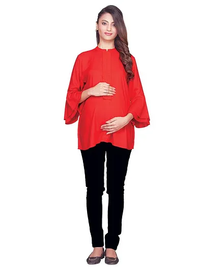 Kriti Top Three Fourth Sleeves Cotton Maternity Top - Red