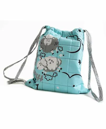 Silverlinen Quilted Cotton Drawstring Bag Sheep Print - Blue 