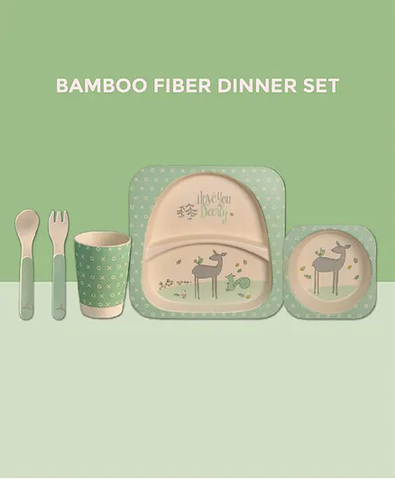 POLKA TOTS Eco Friendly Bamboo Fiber Dinner Set 5 Pcs Tableware Crockery Set - Deer
