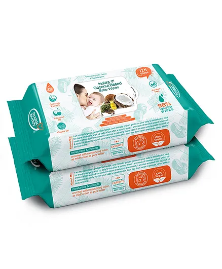 Buddsbuddy Combo of 2 Coconut Based Skincare Baby Wet Wipes Contains Coconut Oil, Castor Oil- 72 Pieces