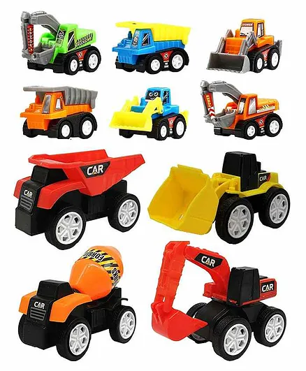 Wishkey  Construction Vehicles Pull Back Toy Cars Pack of 10 - Multicolor