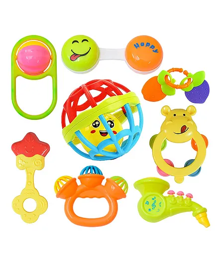 Wishkey Rattle cum Teether Toys Pack of 8 - Multicolor