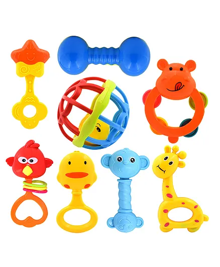 Wishkey Rattle cum Teether Toys Pack of 8 - Multicolor