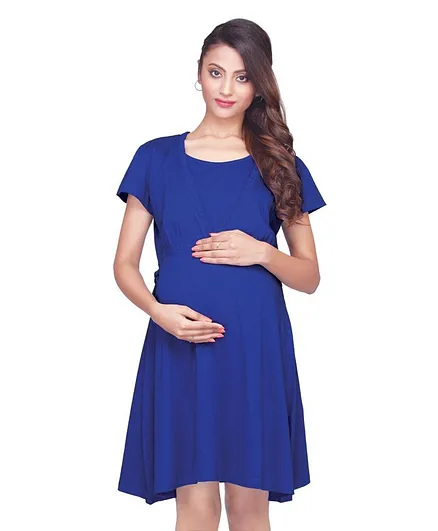 Kriti Half Sleeves Maternity Dress - Blue