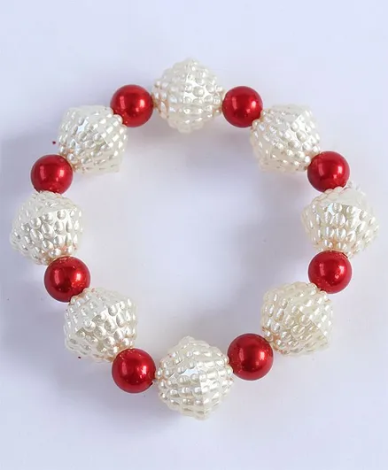 Pihoo Carved Beaded & Pearl Detailing Bracelet - Red