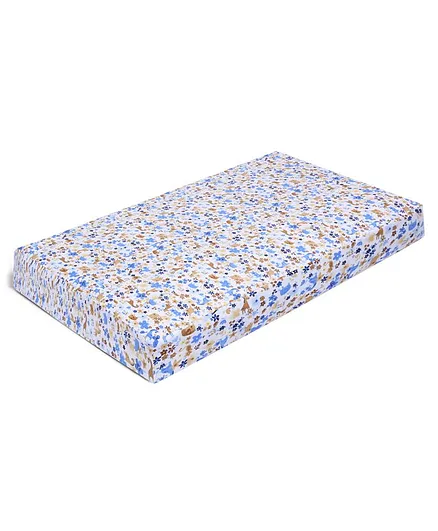 My Milestones Fitted Cotton Crib Sheet Animal & Floral Print - Blue White