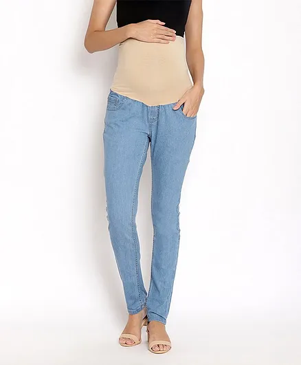 Kriti Full Length Maternity Jeans With Tummy Hug - Light Blue