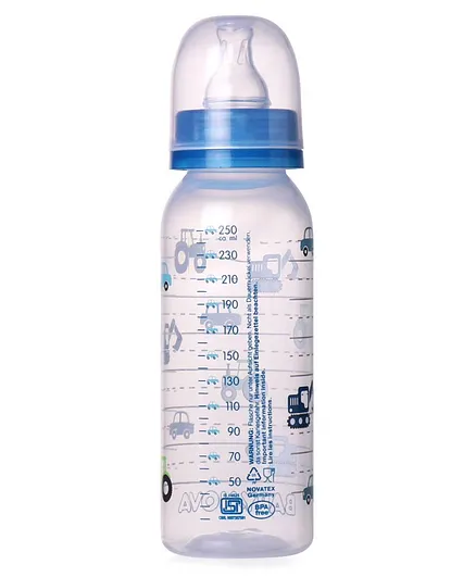 Baby Nova Polypropylene Feeding Bottle Vehicle Print Blue - 250 ml