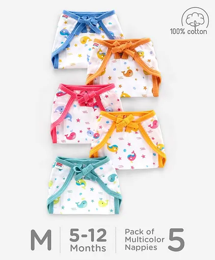 Babyhug Muslin Cotton Nappy Medium Pack of 5 - Multicolor