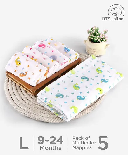 Babyhug Muslin Cloth Nappy Set of 5 Large - Multicolor Printed