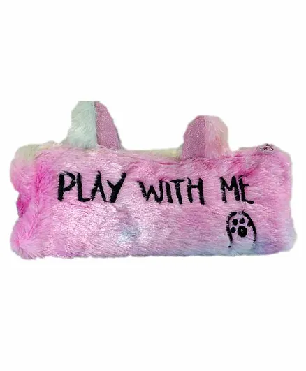 Spiky Fur Pencil Pouch Text Print - Pink