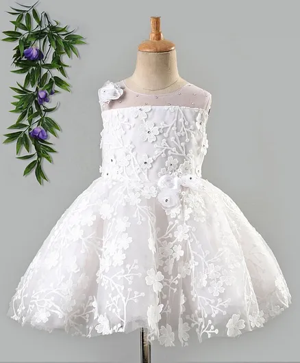 Enfance Sleeveless Flower Work Dress - White