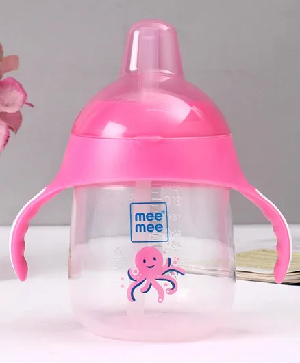 Mee Mee Twin Handle Straw Sipper Cup Octopus Print Pink - 240 ml
