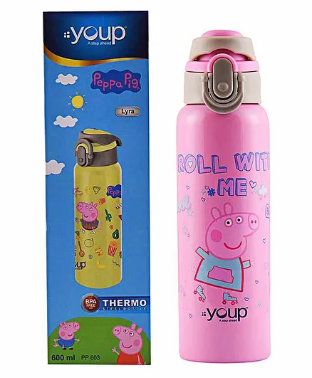 Youp Stainless Steel Pink Color Peppa Pig Kids Insulated Double Wall Water Bottle Lyra - 600 ml