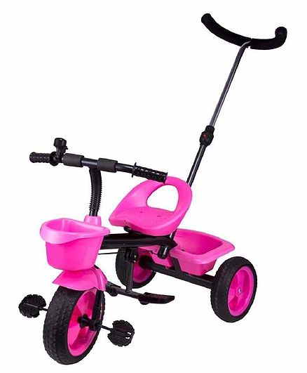 pink tricycle with push handle