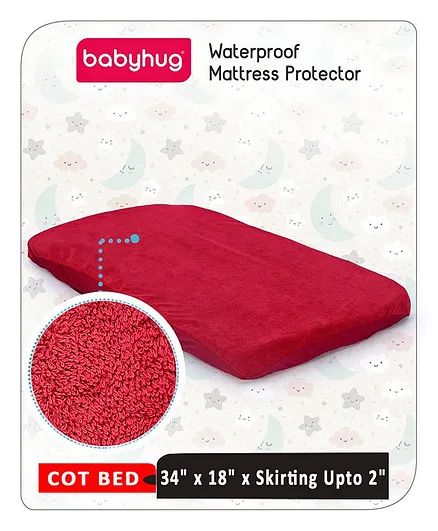 Babyhug Soft Terry Waterproof Mattress Protector Breathable Fitted Cover Sheet - Maroon