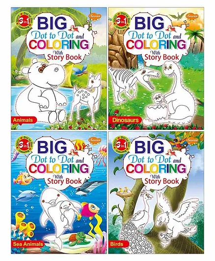 Sawan  3 In 1 Colouring Story Books Pack of 4 - English