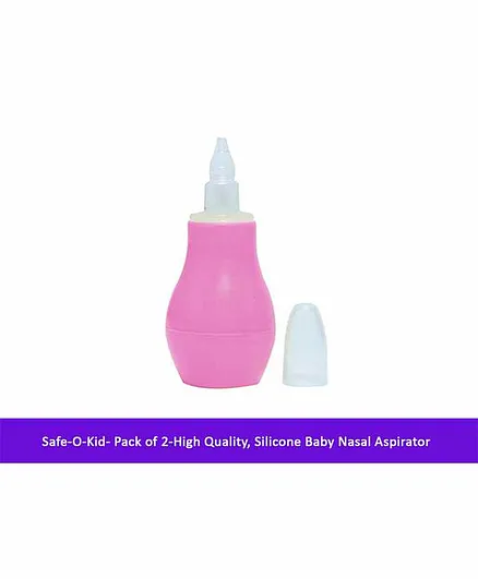 Safe-O-Kid Silicone Baby Nasal Aspirators Pack of 2 - Pink White