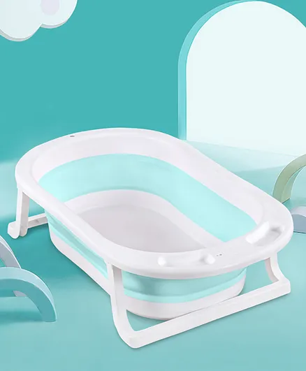 Folding Baby Bath Tub with Temperature-Sensitive Drain Plug Medium Size - Blue