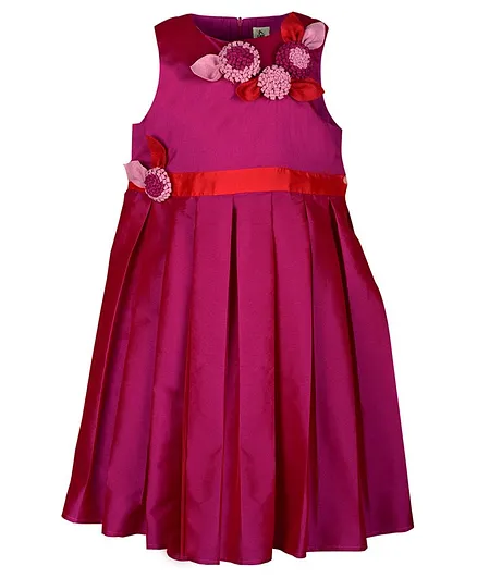 A Little Fable Sleeveless Flower Detailed Dress - Maroon