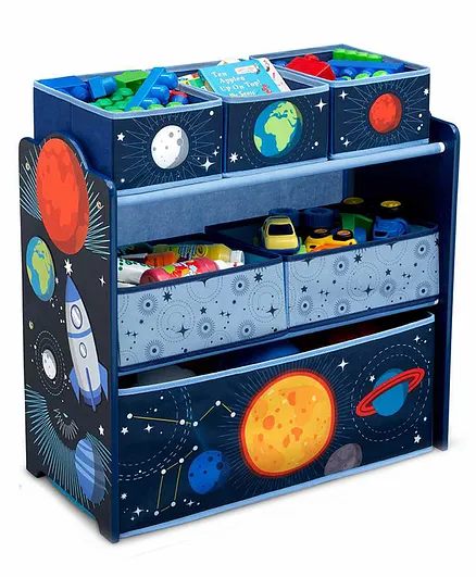 Delta Children Wooden Frame Multipurpose Rack with 6 Storage Bins Space Design - Multicolor