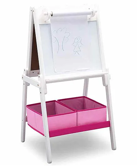 Delta Children Double Sided Activity Easel with Storage bins - White Pink