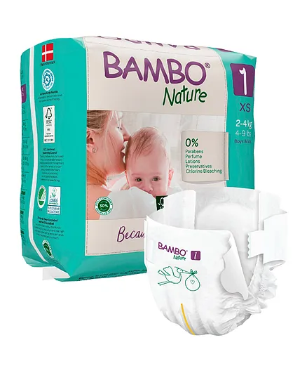 Bambo Nature Eco-friendly Extra Small Size Tape Diapers with Wetness Indicator XS - 22 Pieces