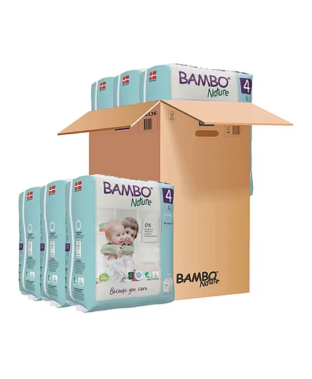 Bambo Nature Eco Friendly Tape Diapers with Wetness Indicator Large Size Pack of 6 - 144 Pieces