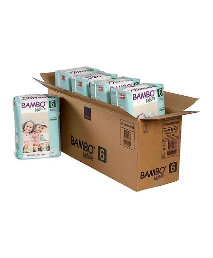 Bambo Nature Eco Friendly Tape Diapers with Wetness Indicator XXLarge Pack of 5 - 18 Pieces Each