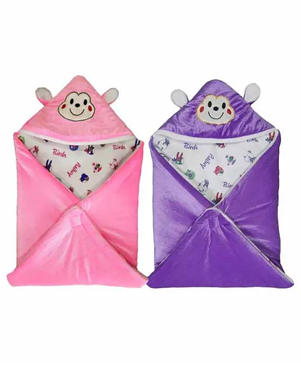 Brandonn Froggie Design Baby Blanket Cum Sleeping Bag Pack of 2 - Pink Purple