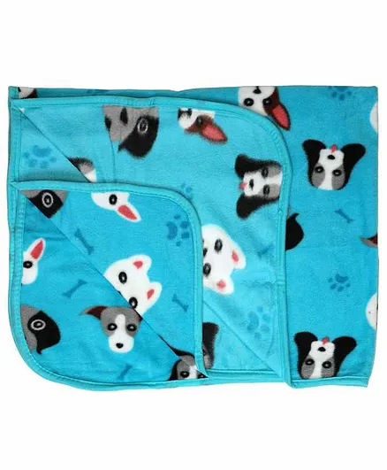 LuvLap Soft Flannel Baby Blanket Puppy Design - Blue