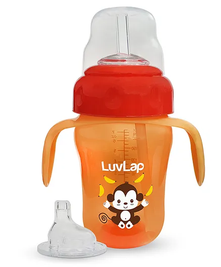 LuvLap Banana Time Sipper with Spout and Straw Orange - 210 ml