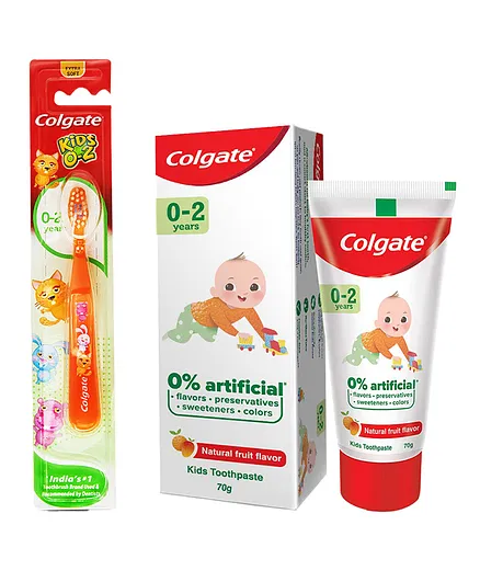 Colgate Kids Toothbrush with Colgate Toothpaste for Kids Natural Fruit Flavour Fluoride Free - 70 gm (Color May Vary)